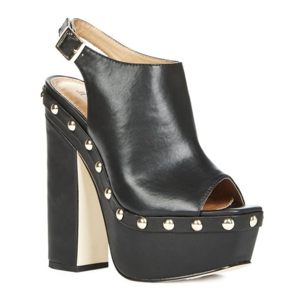 JustFab, Merrigan chunky, high-heeled platform sandals in black - Size 10 NEW!